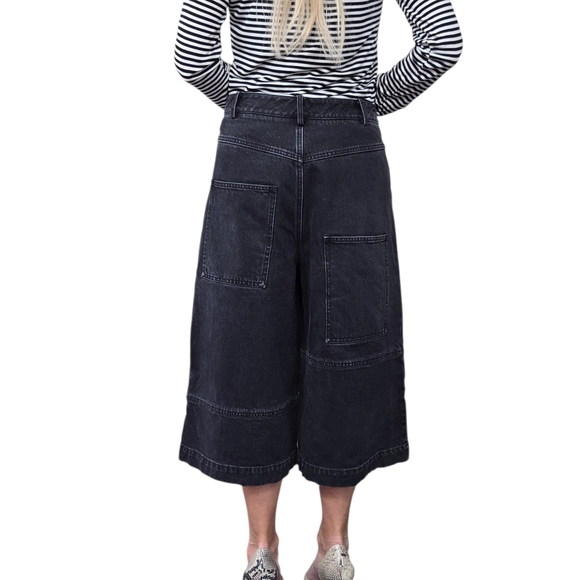 Tibi Black Denim Culottes Wide Leg Cropped Jeans High Rise Size 28 - Picture 4 of 10